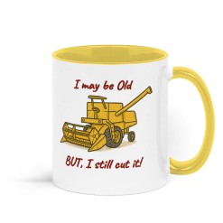 I May Be Old, But I Still Cut It Combine Coffee Mug - Yellow and White 1