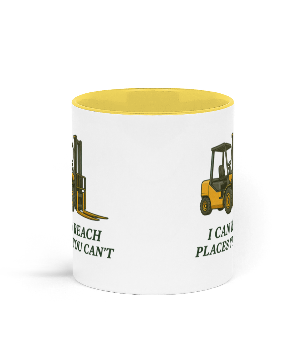 Backhoeing, We Dig It Coffee Mug - Yellow and White Backhoeing, We Dig It Coffee Mug - Yellow and White