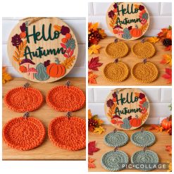 Crochet pumpkin coasters