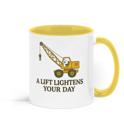 A Lift Lightens Your Day Crane Coffee Mug - Yellow and White 1