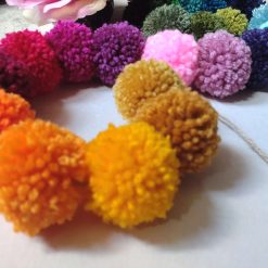 Wool Pompom Garland, Rainbow Colours, Eclectic Bohemian Interiors, Nursery Decor, 230cm.