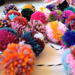 Wool Pompom Garland, Mixed Colours, Handmade, Eclectic Bohemian Interiors, 265cm.