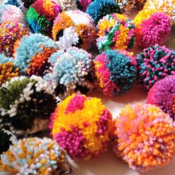 Wool Pompom Garland, Mixed Colours, Eclectic Bohemian Interiors, Nursery Decor, 700cm.