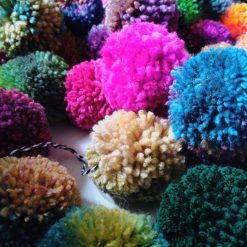 Wool Pompom Garland, Mixed Colours, Eclectic Bohemian Interiors, Nursery Decor. 10 Wool Pompom Garland, Mixed Colours, Eclectic Bohemian Interiors, Nursery Decor. 10