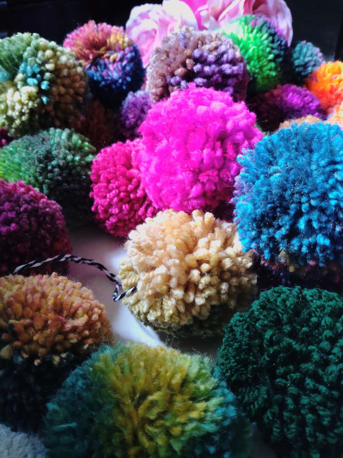 Wool Pompom Garland, Mixed Colours, Eclectic Bohemian Interiors, Nursery Decor. Wool Pompom Garland, Mixed Colours, Eclectic Bohemian Interiors, Nursery Decor.