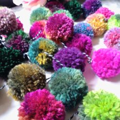 Wool Pompom Garland, Mixed Colours, Handmade, Eclectic Bohemian Interiors, 265cm.
