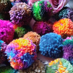Wool Pompom Garland, Mixed Colours, Eclectic Bohemian Interiors, Nursery Decor.