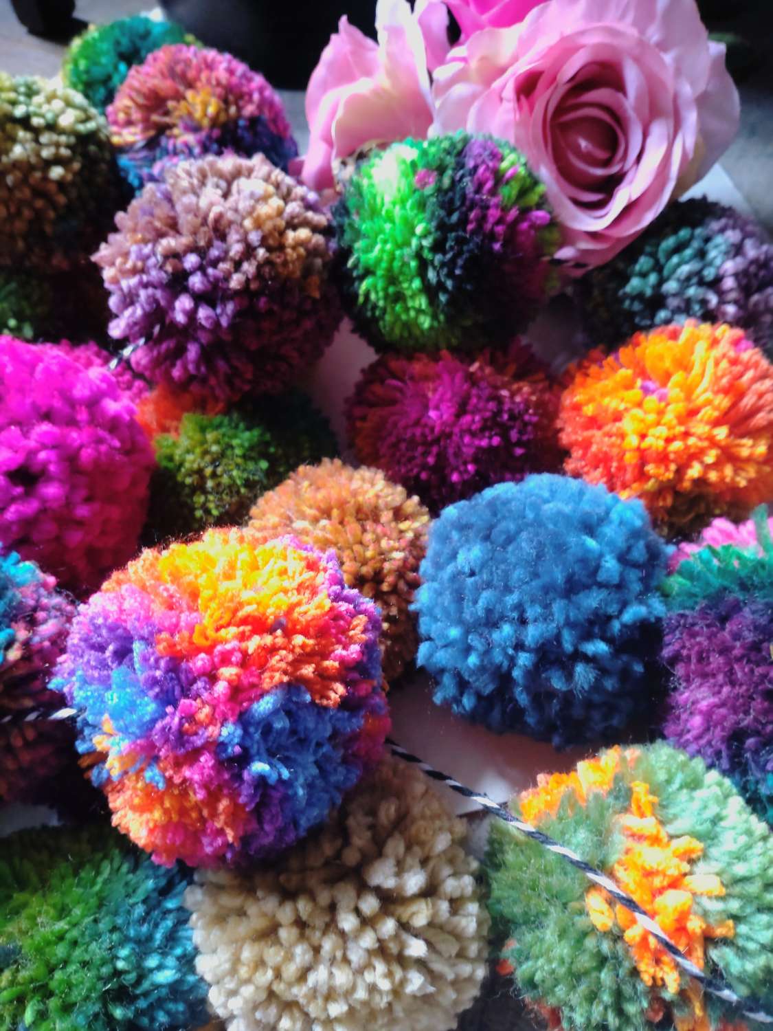 Wool Pompom Garland, Mixed Colours, Eclectic Bohemian Interiors, Nursery Decor. Wool Pompom Garland, Mixed Colours, Eclectic Bohemian Interiors, Nursery Decor.
