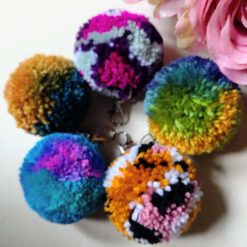 Wool Pompom Bag Charm, 7cm, Fluffy Pompom Keyring.