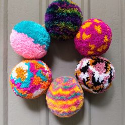 Wool Pompom Wreath, Mixed Colours, Maximalism Interiors, Eclectic Bohemian Decor, 40cm.