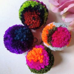 Wool Pompom Bag Charm, 7cm, Fluffy Pompom Keyring.