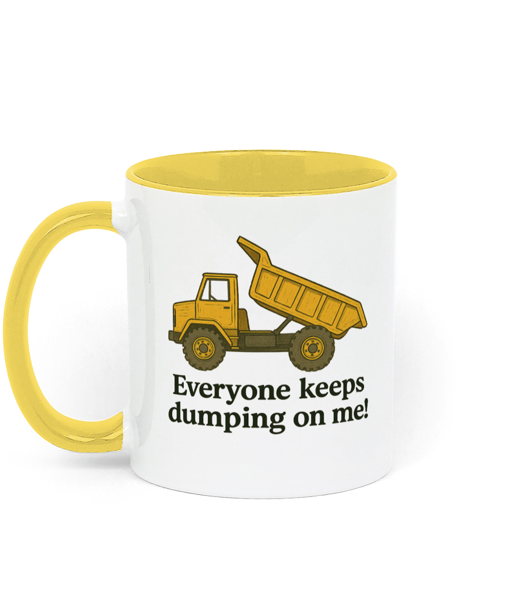 Backhoeing, We Dig It Coffee Mug - Yellow and White Backhoeing, We Dig It Coffee Mug - Yellow and White