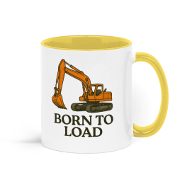 Born To Load 360 degree Excavator Coffee Mug - Yellow and White 1