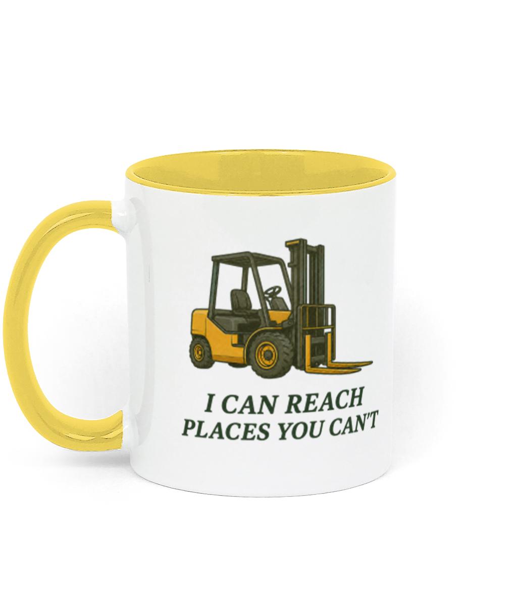 Backhoeing, We Dig It Coffee Mug - Yellow and White Backhoeing, We Dig It Coffee Mug - Yellow and White