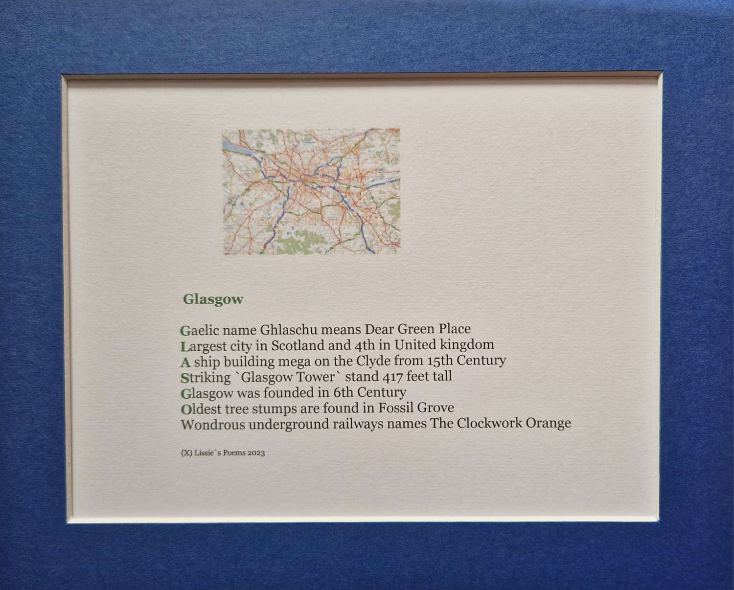 Glasgow Blue Place name Poems 4