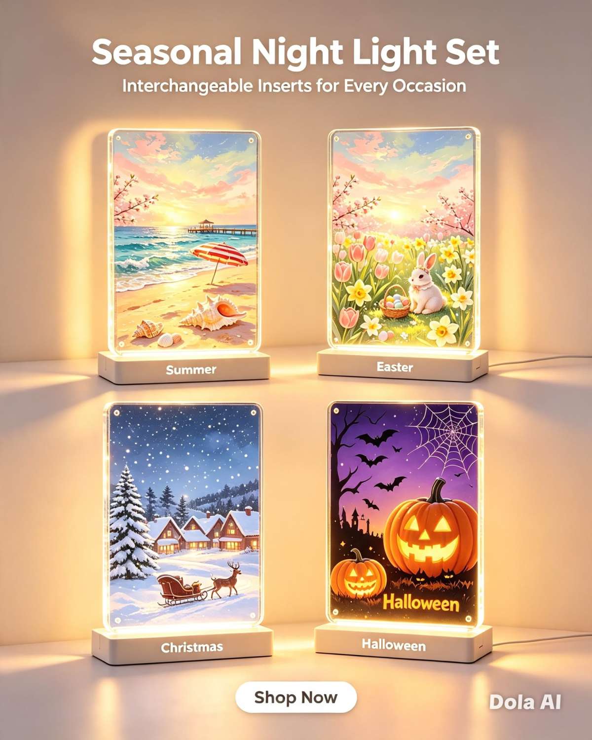 Seasonal LED Acrylic Lamp Set - Interchangeable Inserts Seasonal LED Acrylic Lamp Set - Interchangeable Inserts