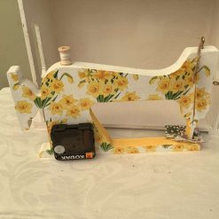 DECOUPAGED WOODEN SEWING MACHINE EMBELLISHMENT MADE INTO A CLOCK 3 DECOUPAGED WOODEN SEWING MACHINE EMBELLISHMENT MADE INTO A CLOCK 3
