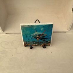DECOUPAGED TILE MADE INTO A CLOCK WITH A IMAGE OF A SHARK 2 DECOUPAGED TILE MADE INTO A CLOCK WITH A IMAGE OF A SHARK 2