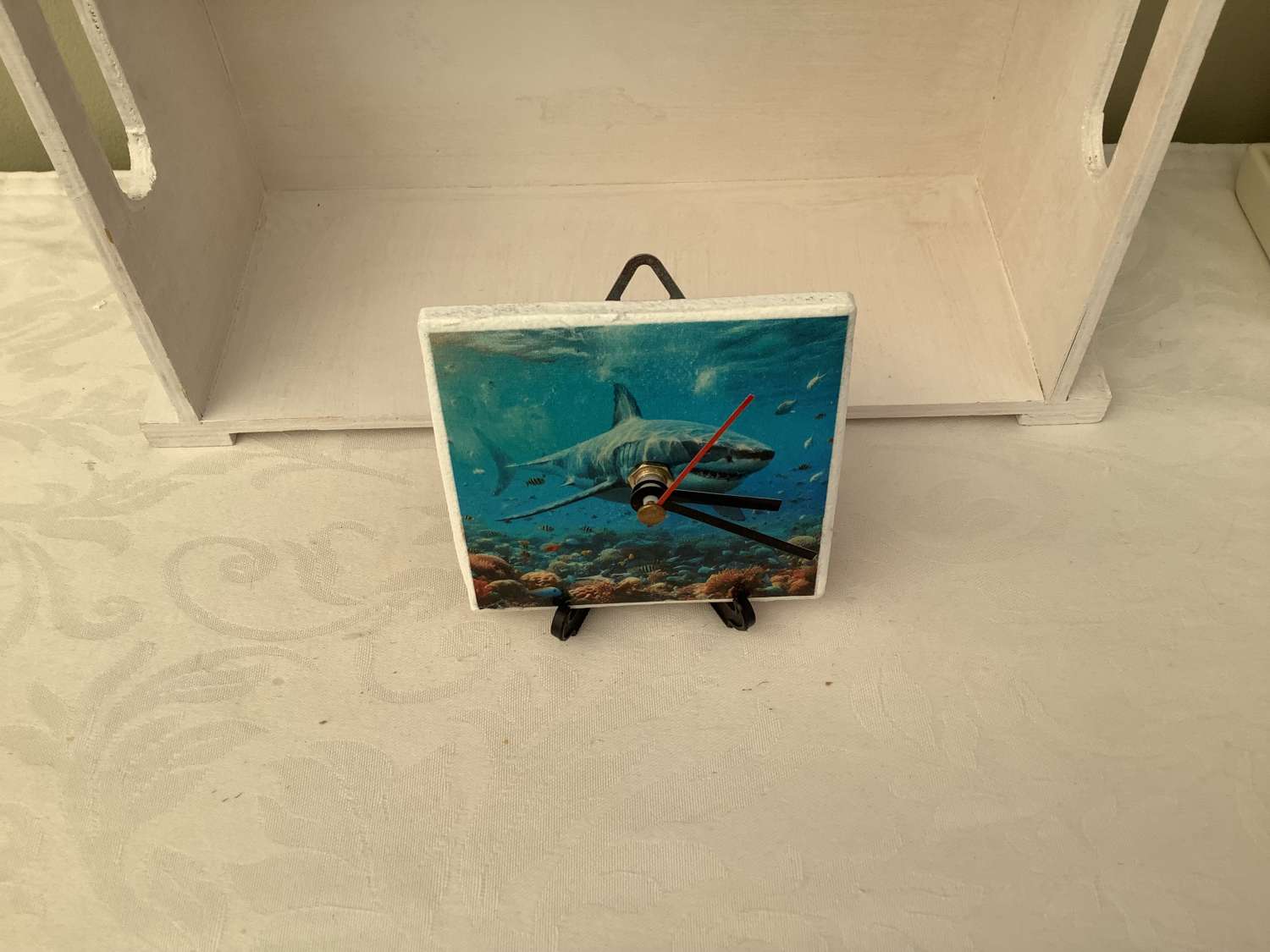 Decoupaged MDF clock using a Cheshire Cat image Decoupaged MDF clock using a Cheshire Cat image