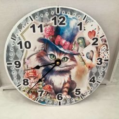 Decoupaged MDF clock using a Cheshire Cat image 1 Decoupaged MDF clock using a Cheshire Cat image 1