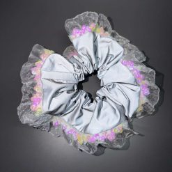 Silver Flash Lace Scrunchie