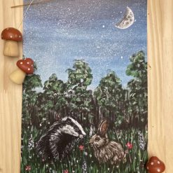 Woodland Animal Art Print | A4 Badger & Rabbit Illustration