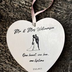 💑 Personalised Large Wedding Heart Plaque — Handmade With Love