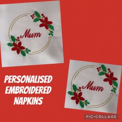 Personalised Embroidered Christmas Napkins Poinsettia