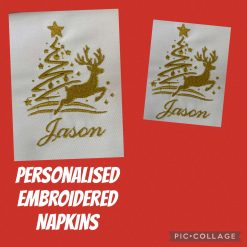 Personalised Embroidered Christmas Napkins Christmas Reindeer