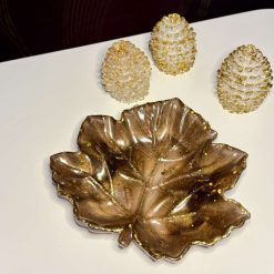 Handmade resin brown and gold glitter maple leaf trinket dish