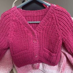Bright pink cotton Aran cardigan
