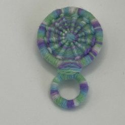 Dorset Button Glasses Holder Brooch - Lime Green & Pink Pinwheel (14mm)
