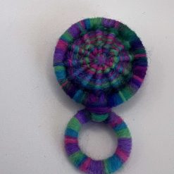 Dorset Button Glasses Holder Brooch - Lime Green & Pink Pinwheel (14mm)