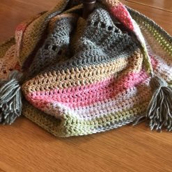 Crochet Scarf Shawl - Autumnal Green, Cream & Peach Wrap - Mindful Gift