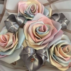 Luxury Double Sided Satin Pastel Rose and Silver Love Heart Bouquet