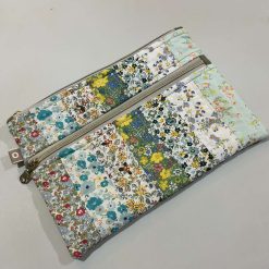 Wildflower Quilted Double Zip Pouch - Beige Zip
