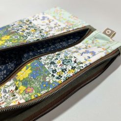 Wildflower Quilted Double Zip Pouch - Brown Zip 2 Wildflower Quilted Double Zip Pouch - Brown Zip 2