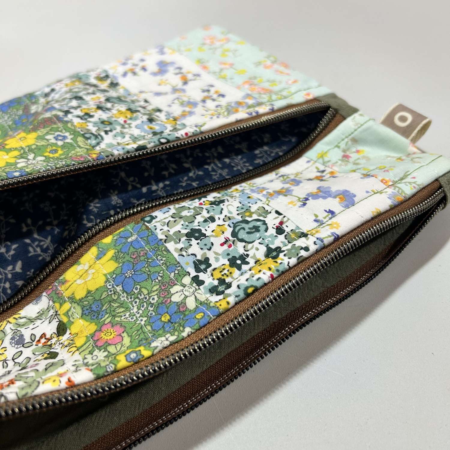 Wildflower Quilted Double Zip Pouch - Brown Zip Wildflower Quilted Double Zip Pouch - Brown Zip