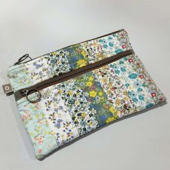 Wildflower Quilted Double Zip Pouch - Brown Zip