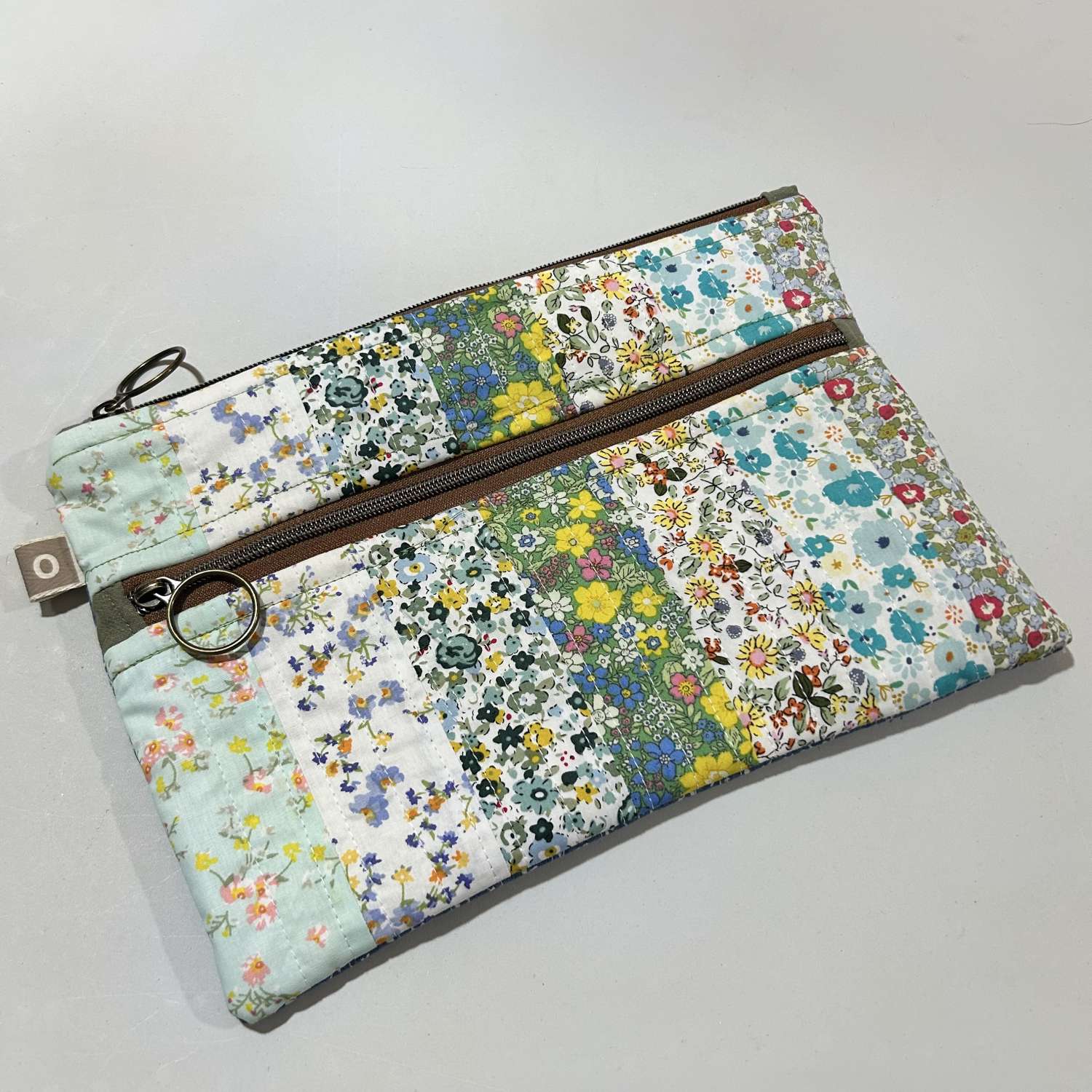 Wildflower Quilted Double Zip Pouch - Brown Zip Wildflower Quilted Double Zip Pouch - Brown Zip