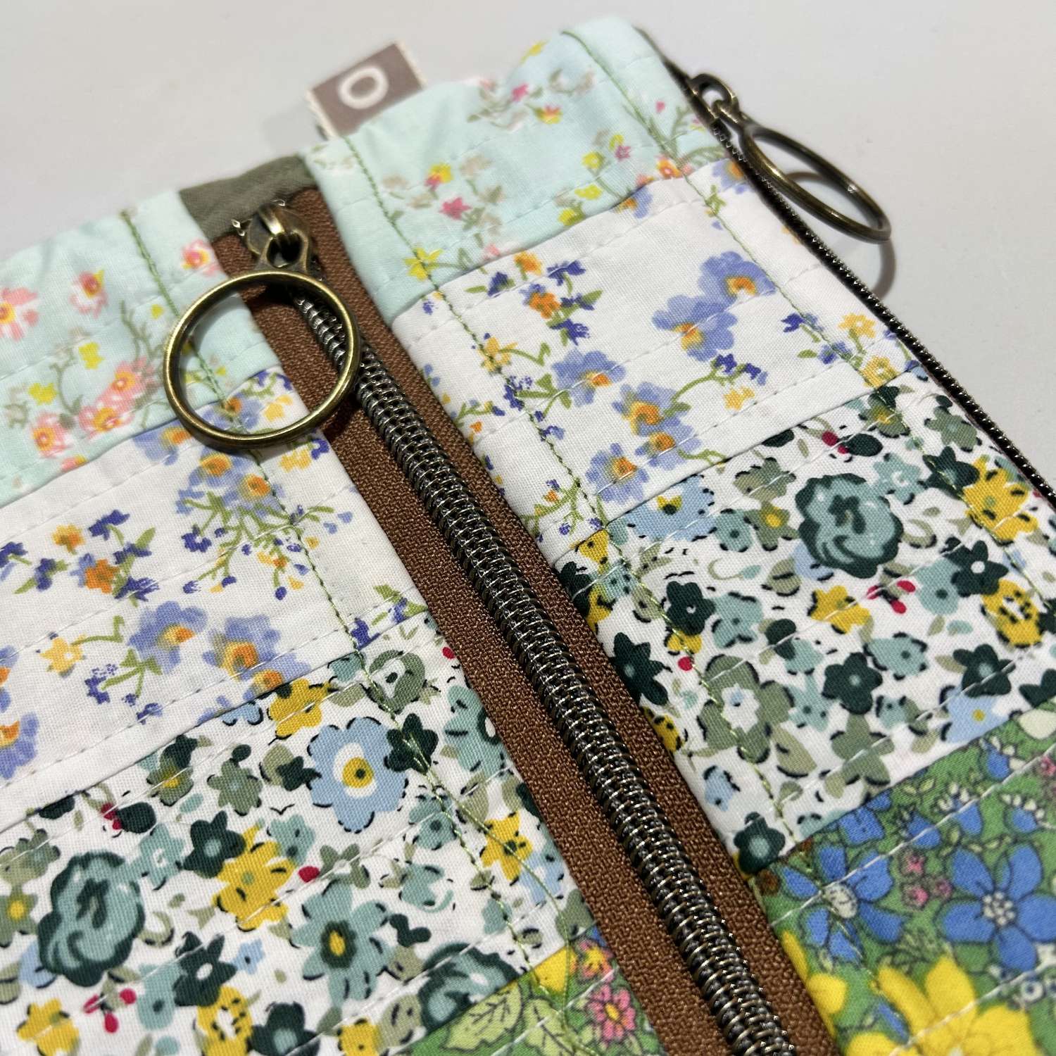 Wildflower Quilted Double Zip Pouch - Brown Zip Wildflower Quilted Double Zip Pouch - Brown Zip