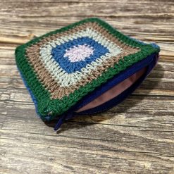 Handmade Crochet Granny Square Zip Pouch – Colourful Cotton Coin Purse – Small Zipped Make Up Bag – Crochet Gift