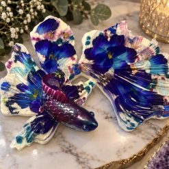 Handmade Resin Koi Fish Ornament Blue, Purple & Floral Design