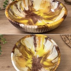 Handmade Resin Decorative Bowl – Yellow Brown Cream Marbled Design
