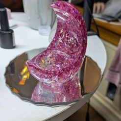 Pink glitter half moon LED candle holder