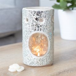 Silver Pillar Crackle Glass Wax Melt Burner