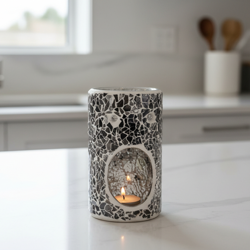 Gun Metal Grey Pillar Crackle Glass Wax Melt Burner Gun Metal Grey Pillar Crackle Glass Wax Melt Burner