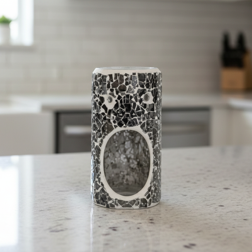 Gun Metal Grey Pillar Crackle Glass Wax Melt Burner Gun Metal Grey Pillar Crackle Glass Wax Melt Burner