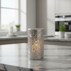 Gun Metal Grey Pillar Crackle Glass Wax Melt Burner 2 Gun Metal Grey Pillar Crackle Glass Wax Melt Burner 2