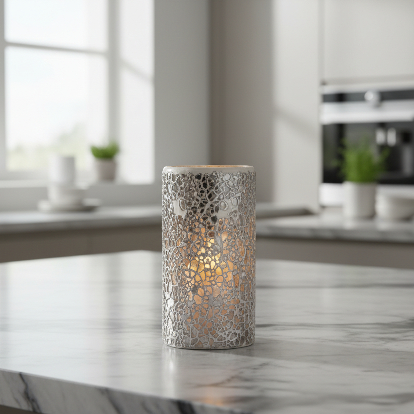 Gun Metal Grey Pillar Crackle Glass Wax Melt Burner Gun Metal Grey Pillar Crackle Glass Wax Melt Burner